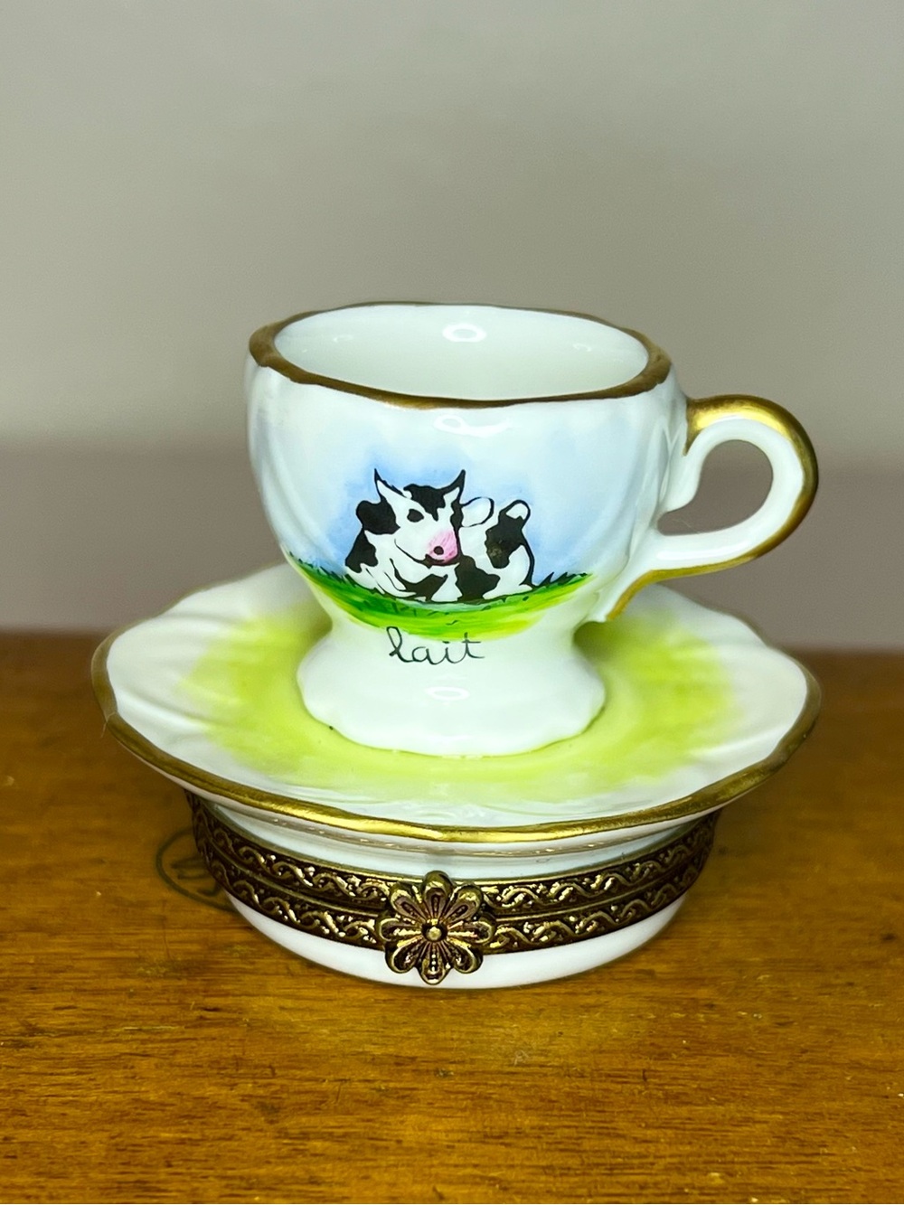 Limoges Porcelain Cup of Milk Figurine Trinket Box